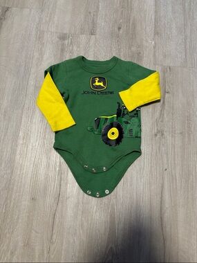 John Deere Green with Yellow Sleeve Infant Bodysuit